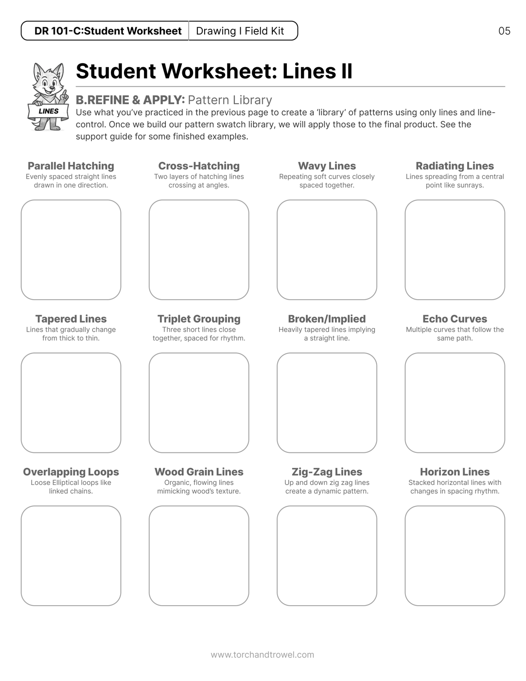 Student worksheet page for Lines II